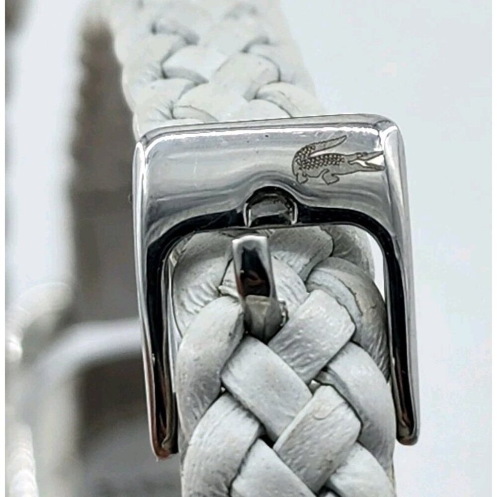LACOSTE Stainless Steel Wristwatch White Braided‎ Genuine Leather Band Working - Picture 6 of 13